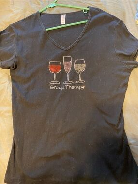 Women's Black 'Group Therapy' Rhinestone V-Neck Tee